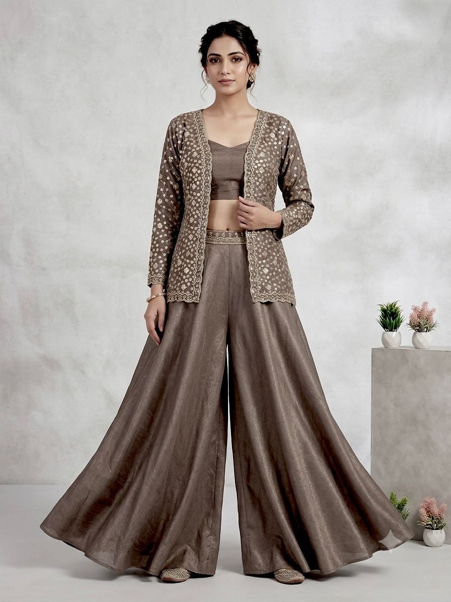 ✨ THIS WEDDING SEASON WEAR OUR BEAUTIFUL SEQUENCE EMBROIDERED BLOUSE, PLAZZO WITH KOTI ✨
