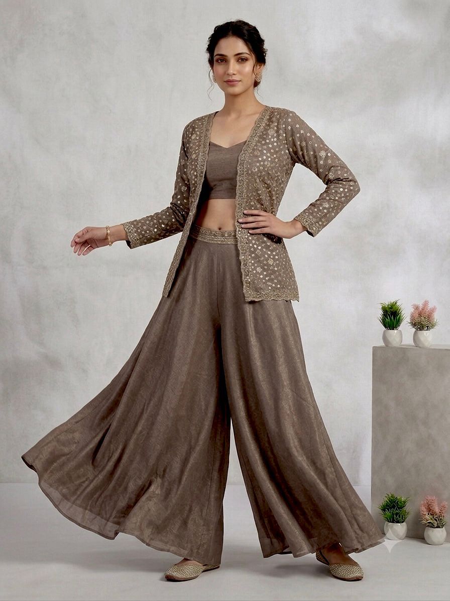 ✨ THIS WEDDING SEASON WEAR OUR BEAUTIFUL SEQUENCE EMBROIDERED BLOUSE, PLAZZO WITH KOTI ✨
