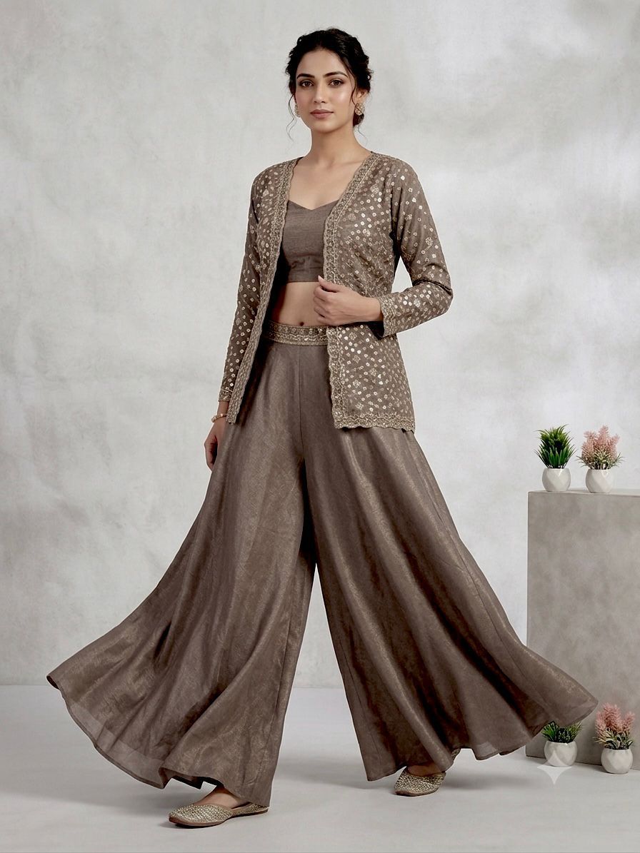 ✨ THIS WEDDING SEASON WEAR OUR BEAUTIFUL SEQUENCE EMBROIDERED BLOUSE, PLAZZO WITH KOTI ✨