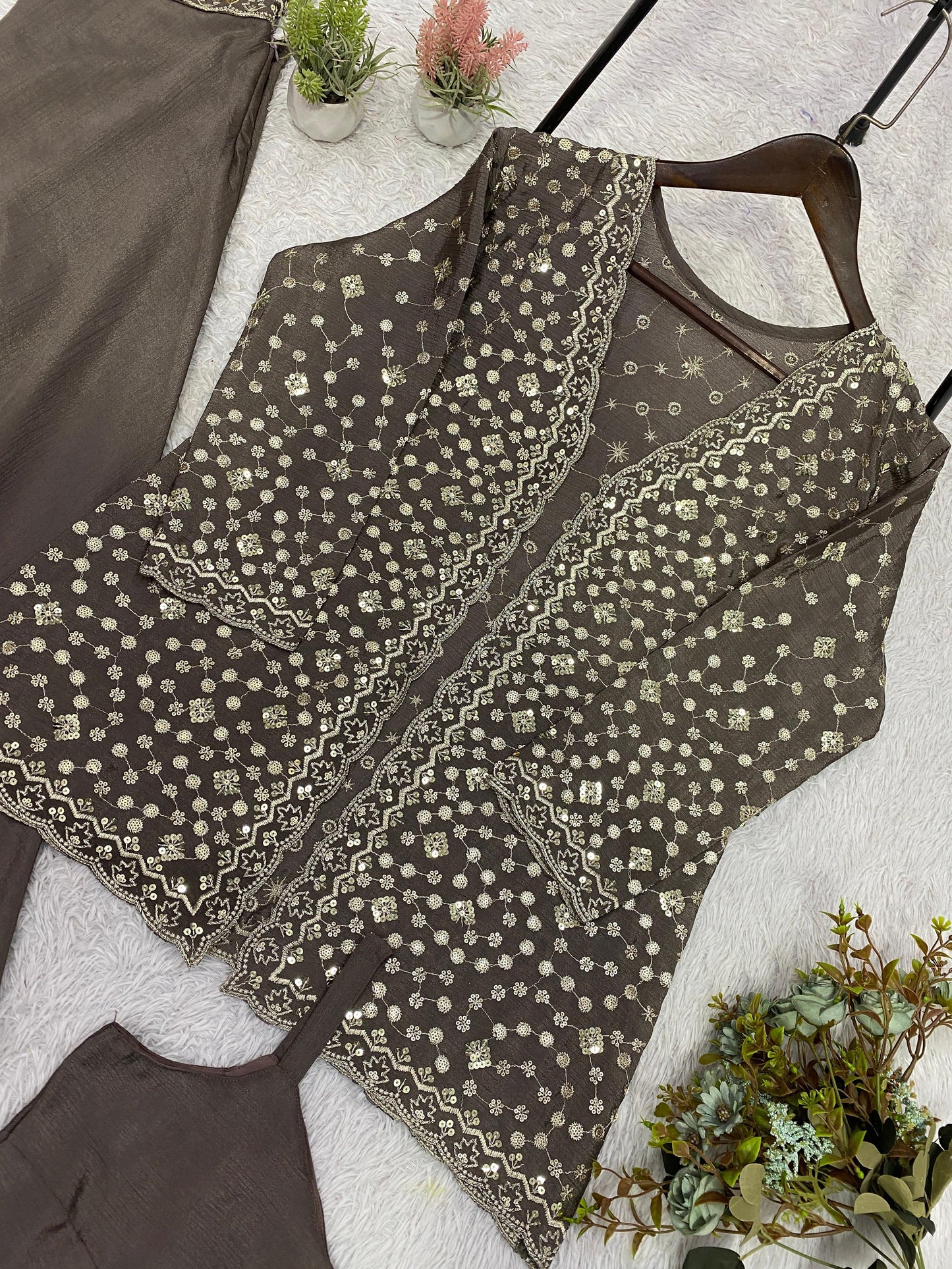 ✨ THIS WEDDING SEASON WEAR OUR BEAUTIFUL SEQUENCE EMBROIDERED BLOUSE, PLAZZO WITH KOTI ✨