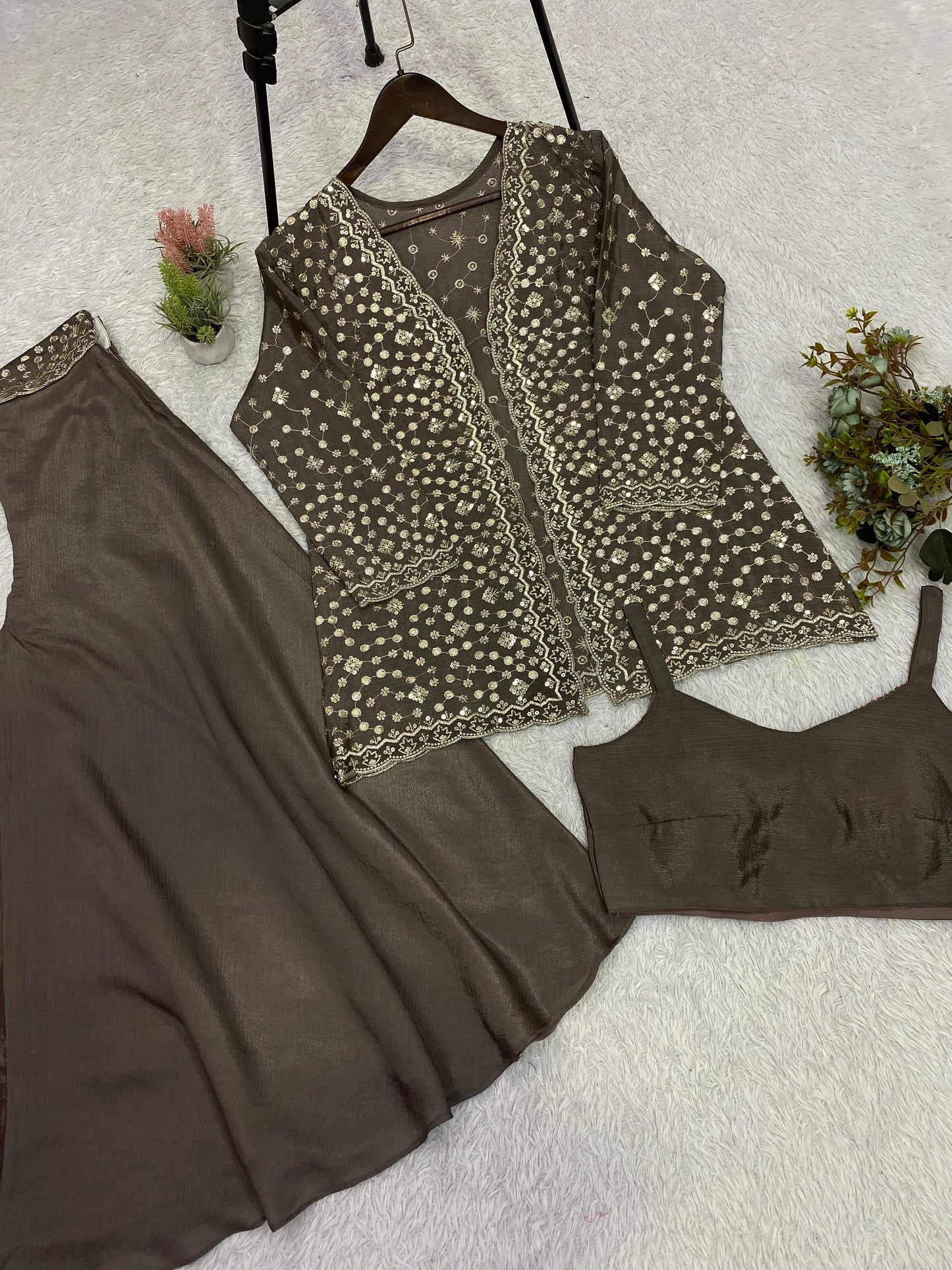 ✨ THIS WEDDING SEASON WEAR OUR BEAUTIFUL SEQUENCE EMBROIDERED BLOUSE, PLAZZO WITH KOTI ✨