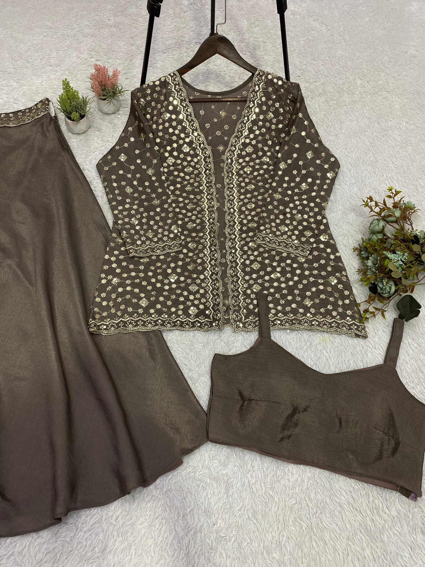 ✨ THIS WEDDING SEASON WEAR OUR BEAUTIFUL SEQUENCE EMBROIDERED BLOUSE, PLAZZO WITH KOTI ✨