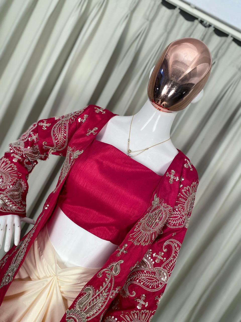 PERFECT FOR PARTY AND WEDDING OUR DESIGNER WEAR 3 PIECE KOTI-BLOUSE WITH SKIRT IN CORDING SEQUENCE EMBROIDERY ❤️