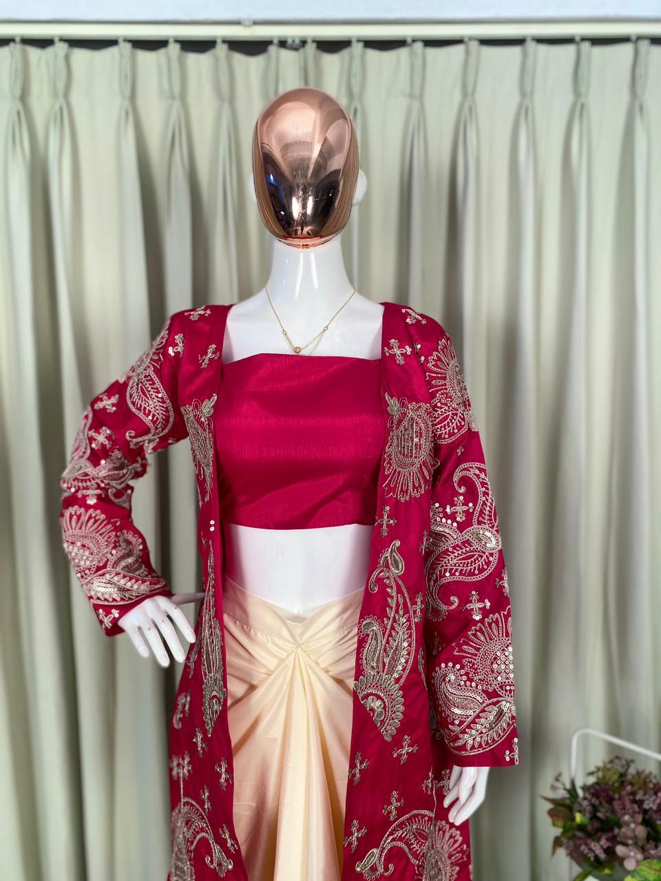 PERFECT FOR PARTY AND WEDDING OUR DESIGNER WEAR 3 PIECE KOTI-BLOUSE WITH SKIRT IN CORDING SEQUENCE EMBROIDERY ❤️