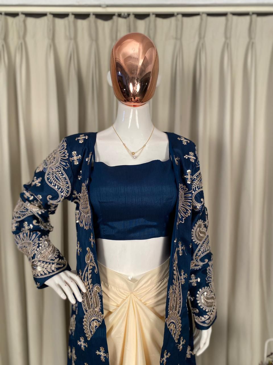 PERFECT FOR PARTY AND WEDDING OUR DESIGNER WEAR 3 PIECE KOTI-BLOUSE WITH SKIRT IN CORDING SEQUENCE EMBROIDERY ❤️