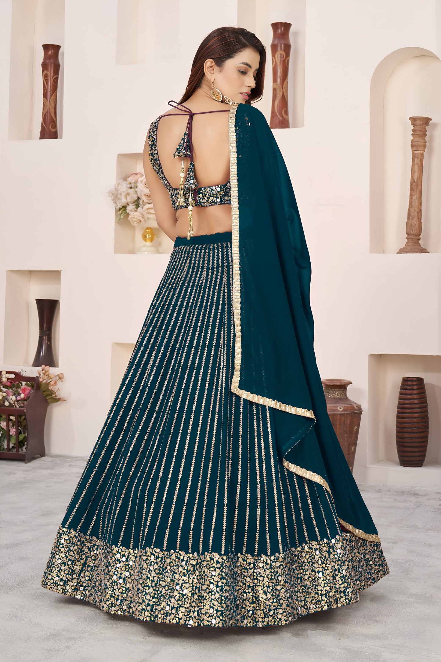 💚 Teal Green Sequins Lehenga Choli 💚