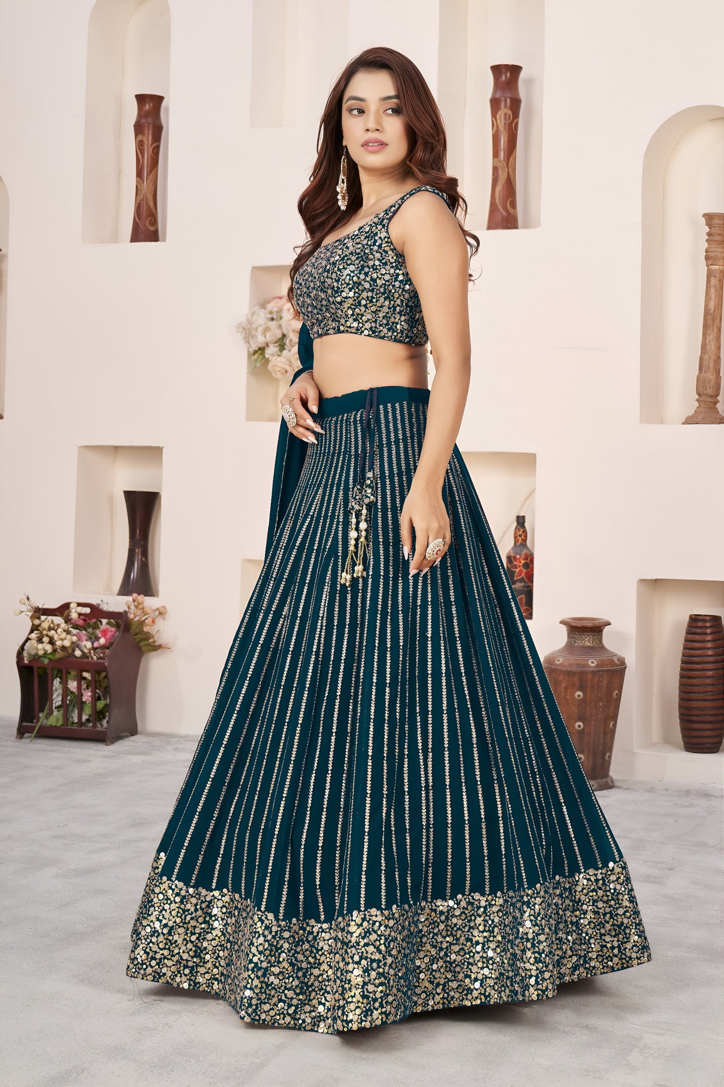 💚 Teal Green Sequins Lehenga Choli 💚
