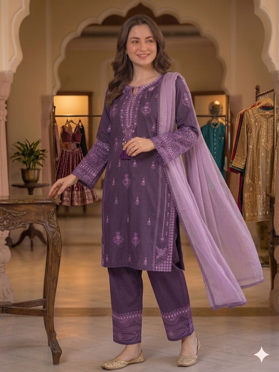 THIS WEDDING SEASON, TRY OUR DESIGNER EMBROIDERY WORK WITH PAPERWORK MIRROR EFFECTED SUIT