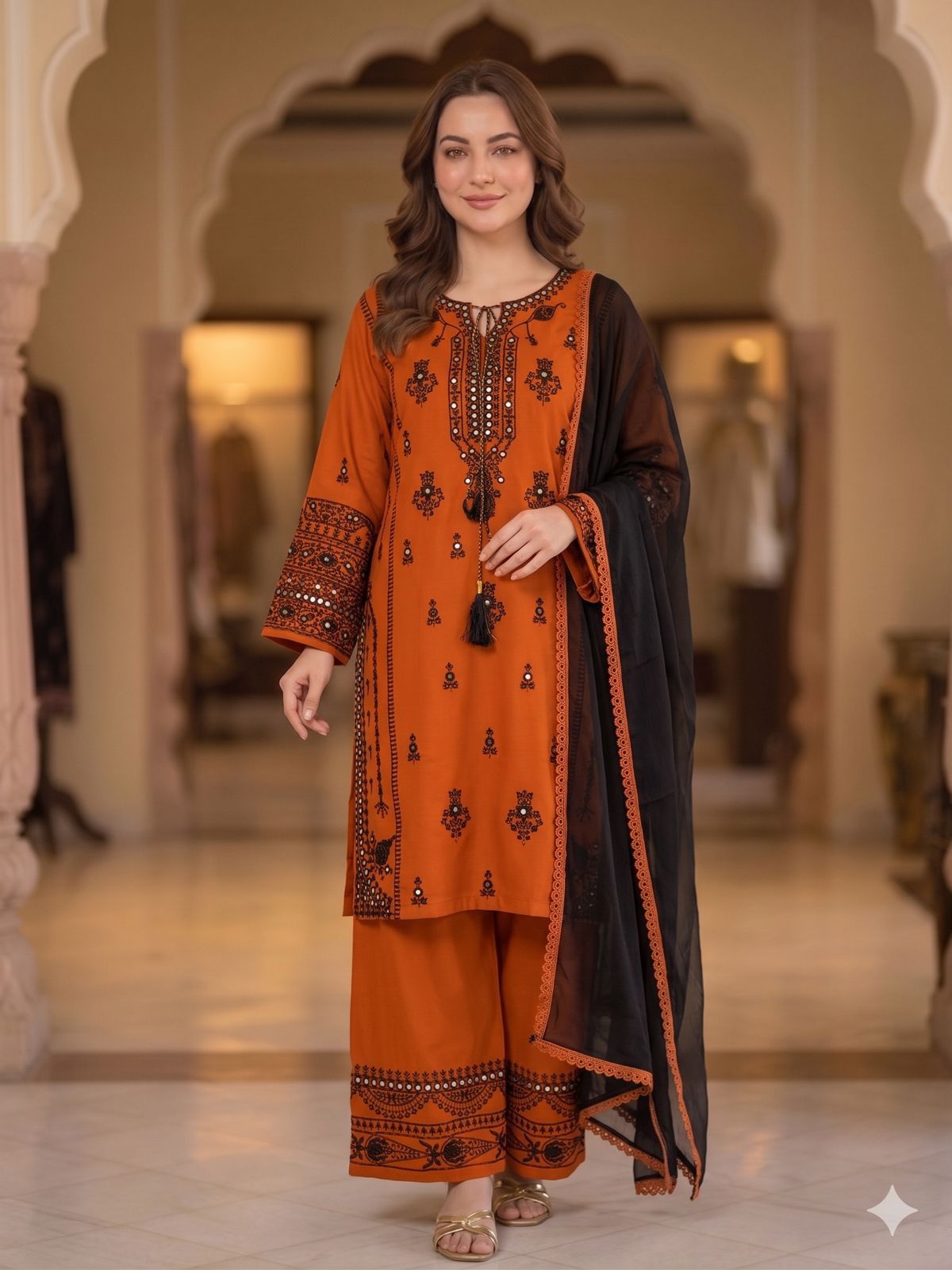 THIS WEDDING SEASON, TRY OUR DESIGNER EMBROIDERY WORK WITH PAPERWORK MIRROR EFFECTED SUIT