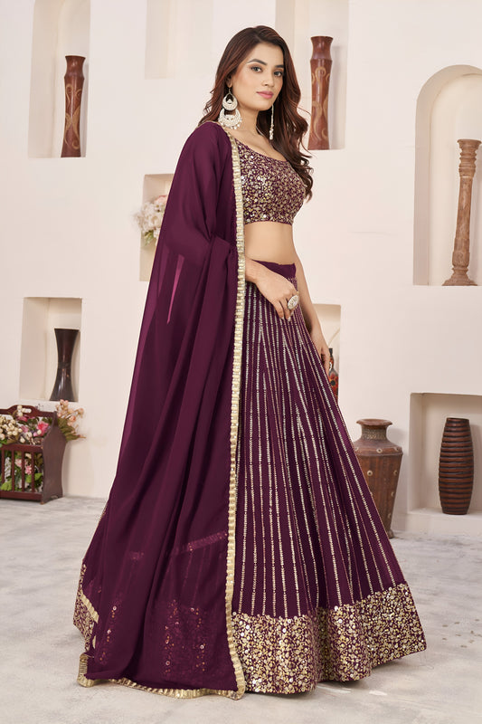 🍷 Wine Sequins Lehenga Choli