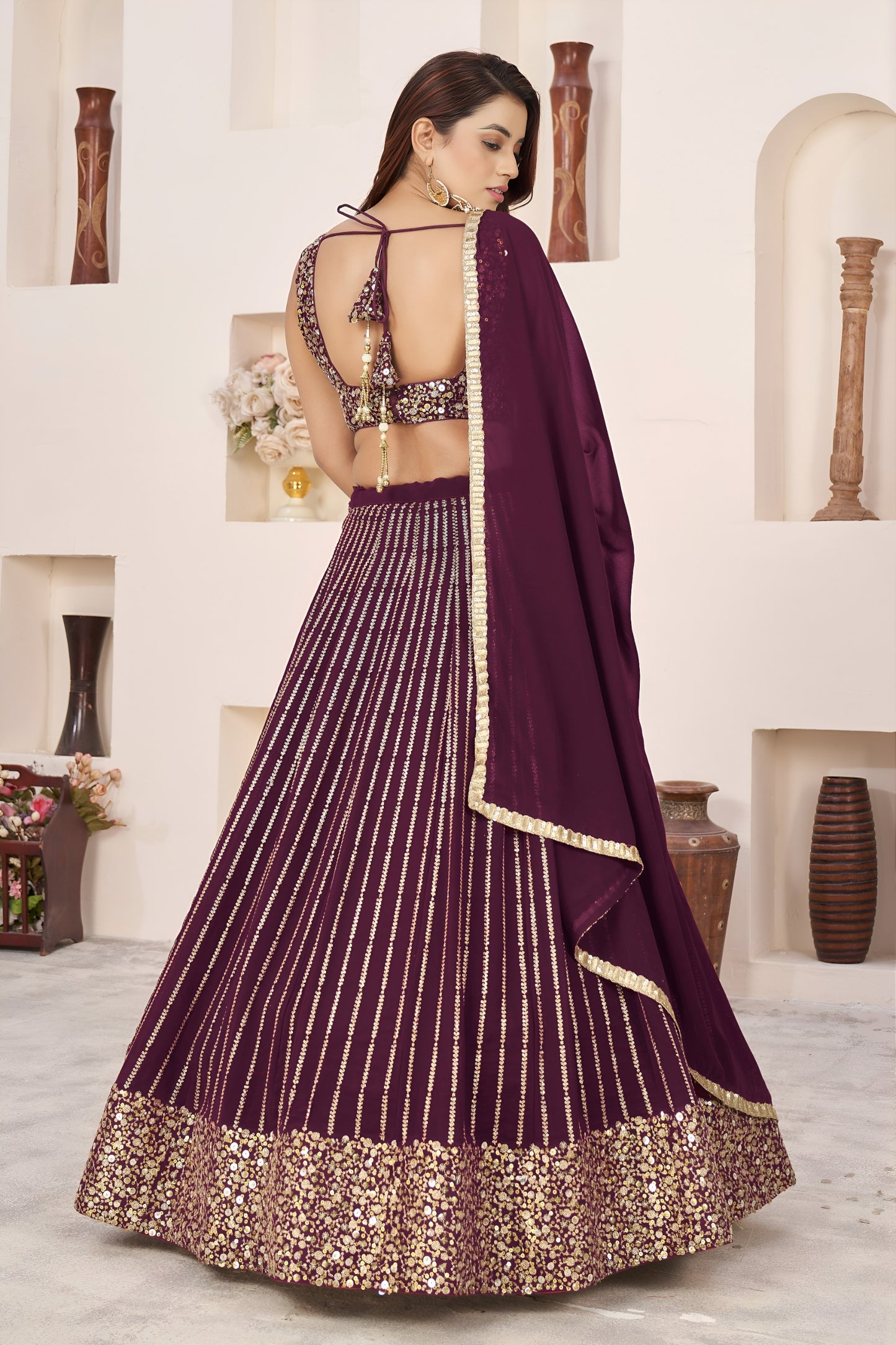 🍷 Wine Sequins Lehenga Choli