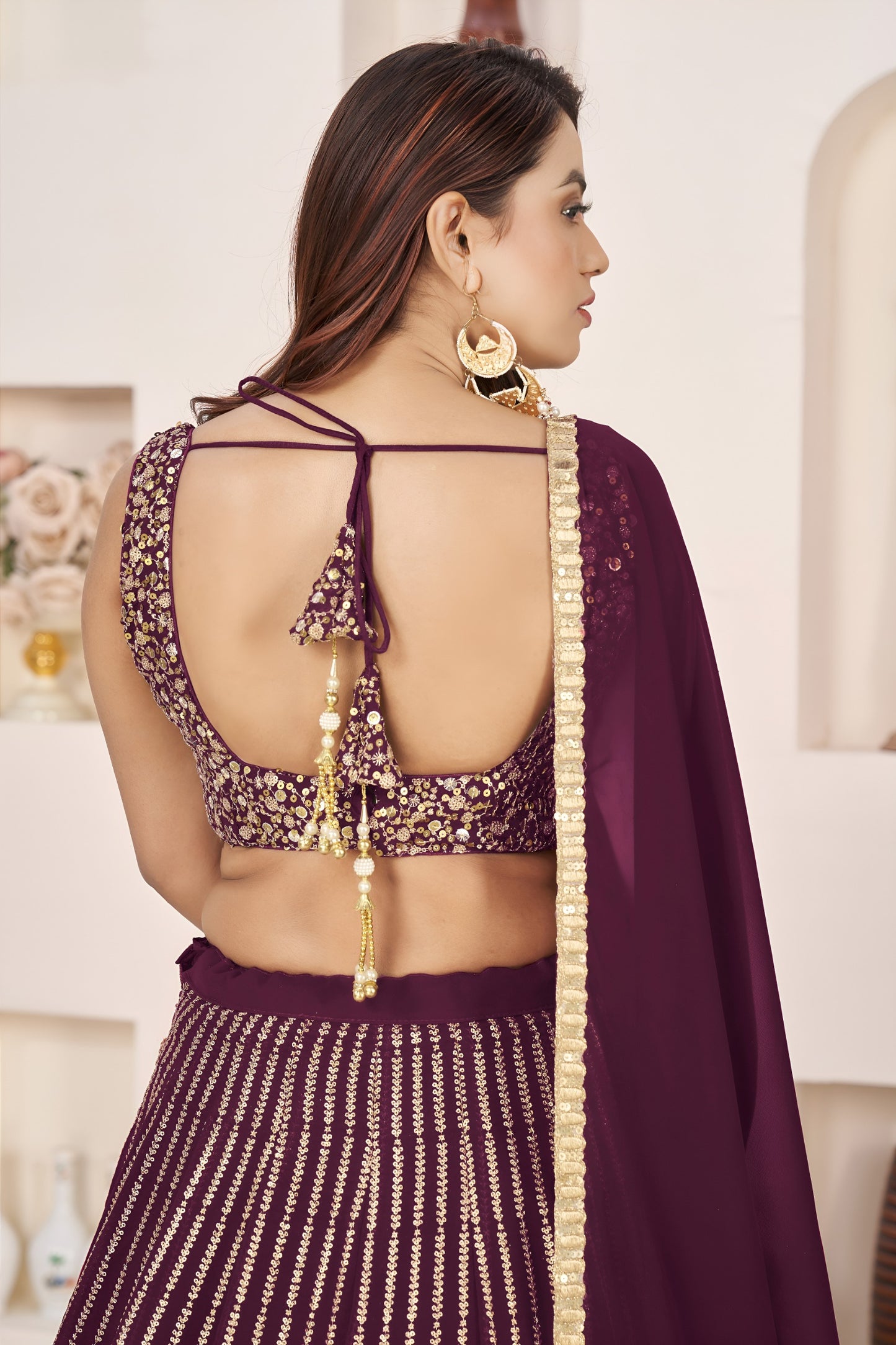 🍷 Wine Sequins Lehenga Choli