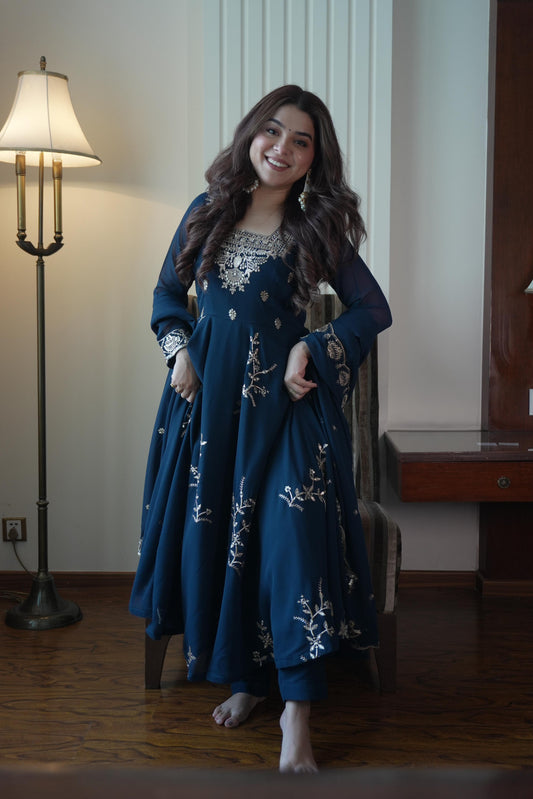 Women's Anarkali Suit in Navy Blue Fox Georgette with Sequence Embroidery