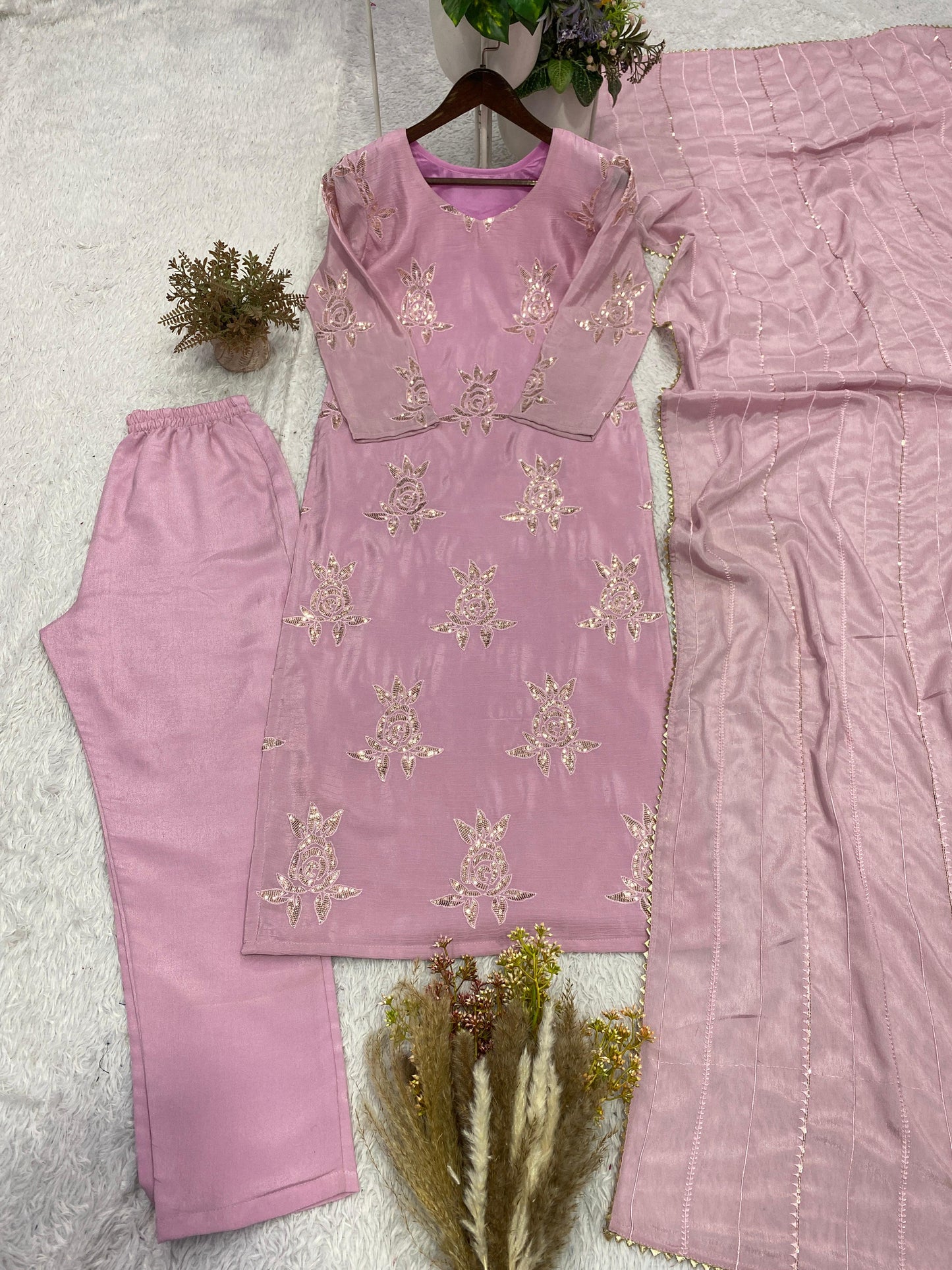 THIS SEASON, TRY OUR DESIGNER SEQUENCE EMBROIDERED WORKED TOP PANT WITH DUPATTA