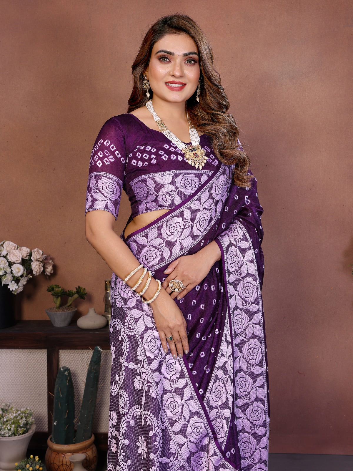 Pure Handmade Bandhej Viscose Silk Saree