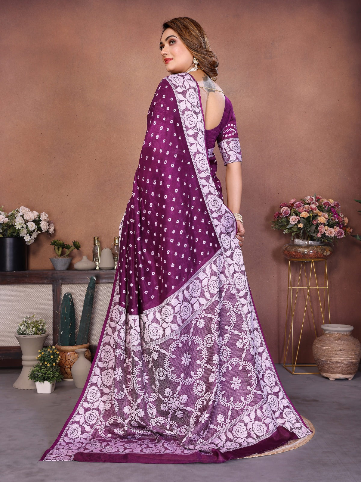 Pure Handmade Bandhej Viscose Silk Saree