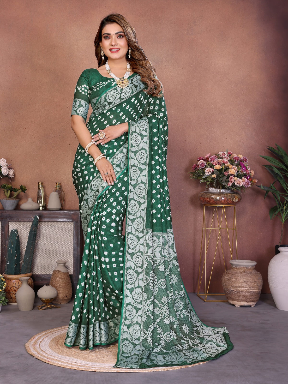 Pure Handmade Bandhej Viscose Silk Saree