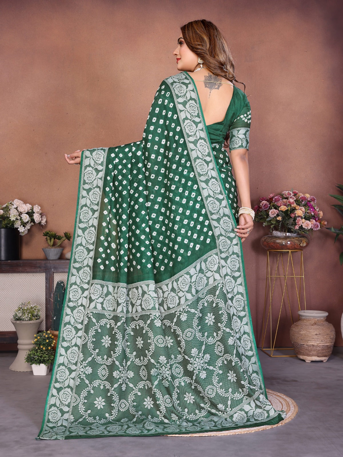 Pure Handmade Bandhej Viscose Silk Saree
