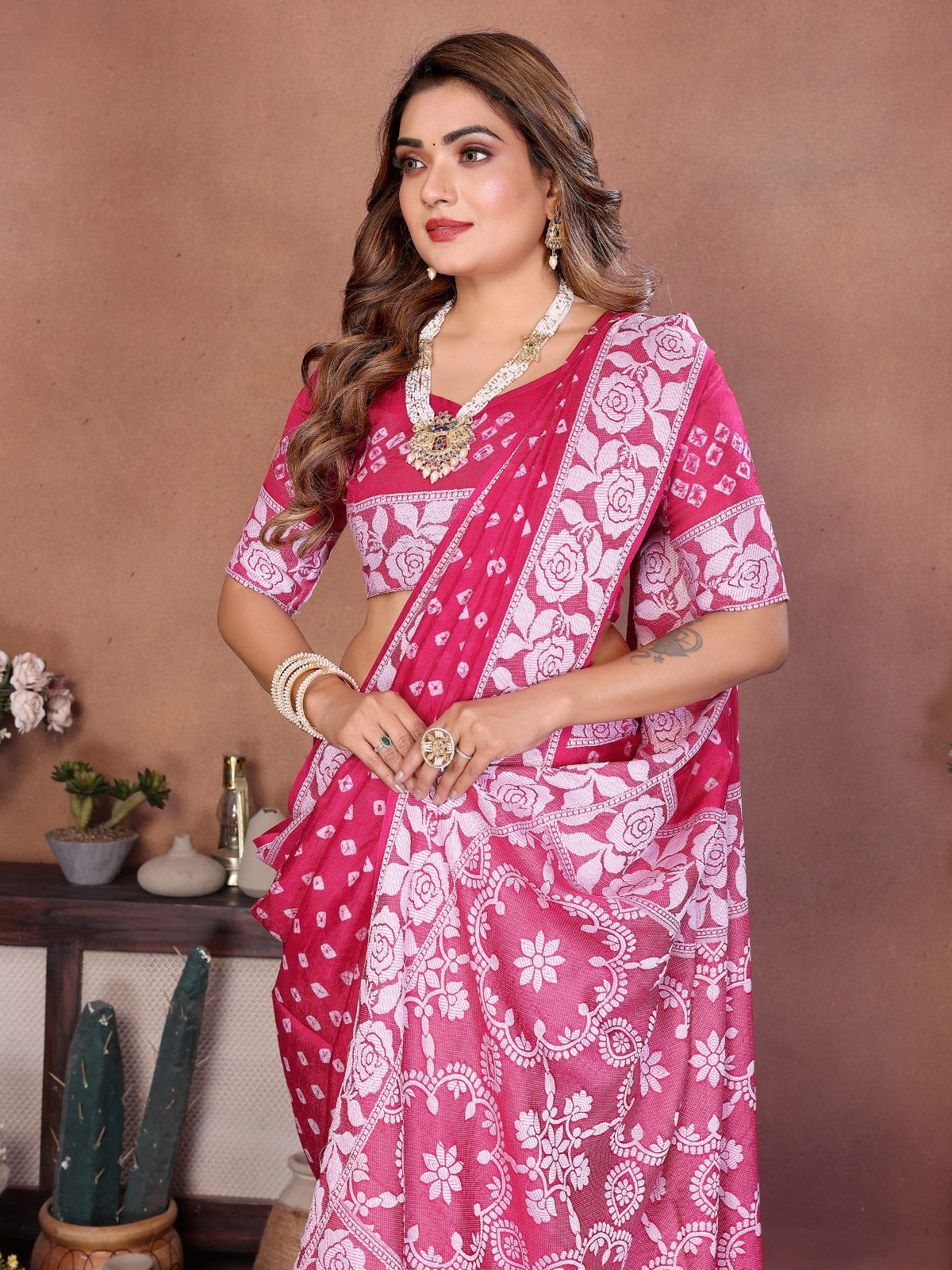 Pure Handmade Bandhej Viscose Silk Saree