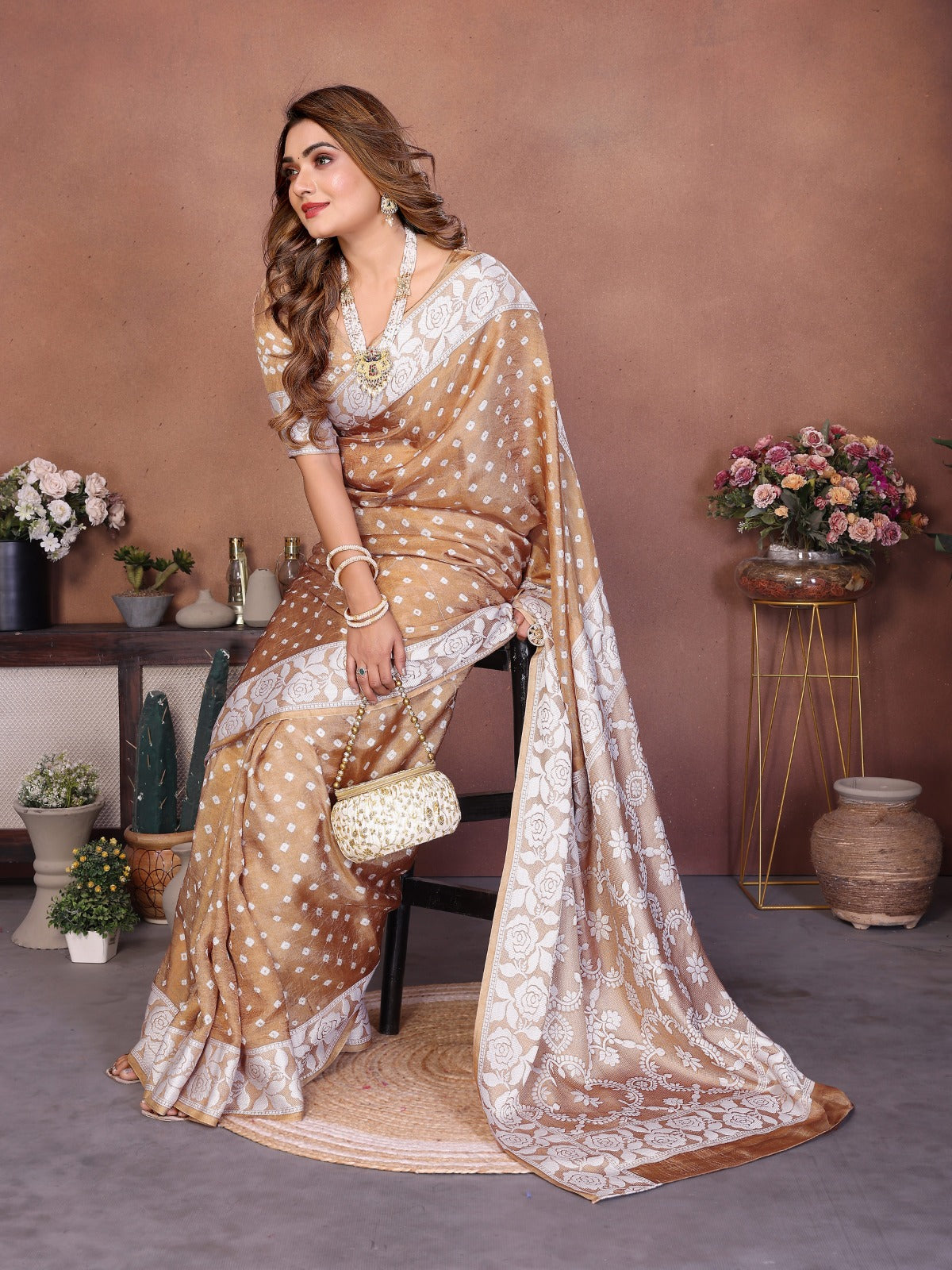 Pure Handmade Bandhej Viscose Silk Saree
