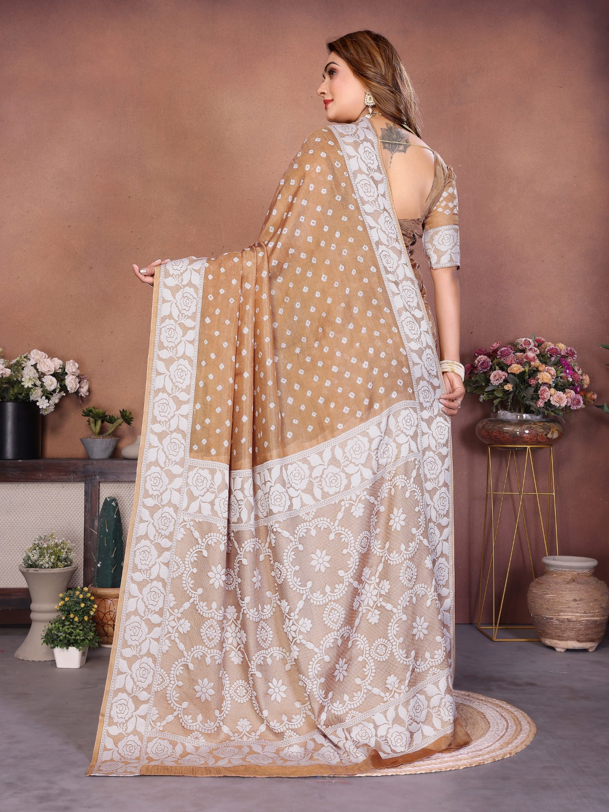 Pure Handmade Bandhej Viscose Silk Saree