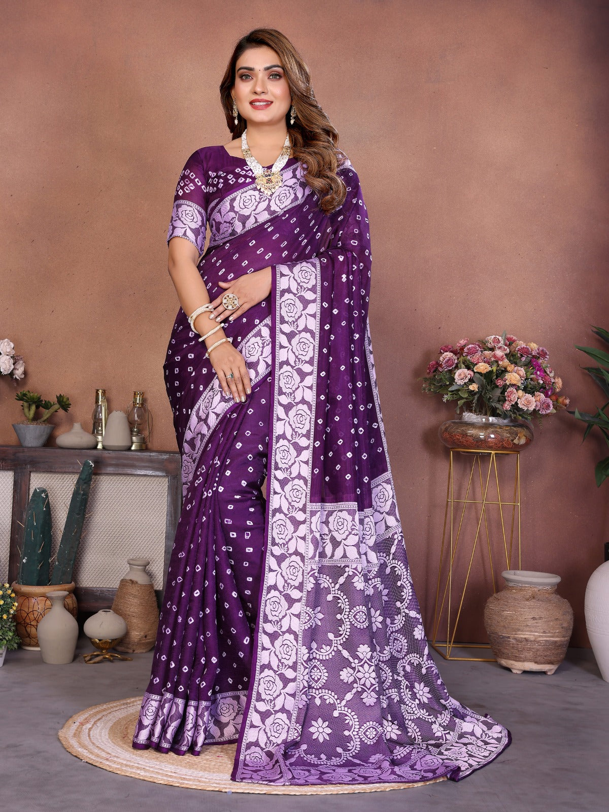 Pure Handmade Bandhej Viscose Silk Saree