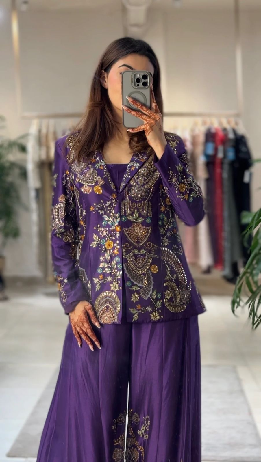 PERFECT FOR PARTY AND WEDDING OUR DESIGNER WEAR 3 PIECE PLAZZO PAIR WITH SEQUENCE EMBROIDERY WORK❤️