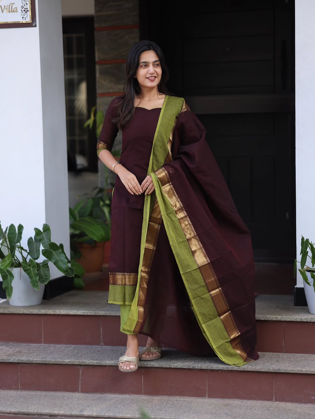 Elegant Kanchi Cotton Fabric Calf Length Straight Kurta Set