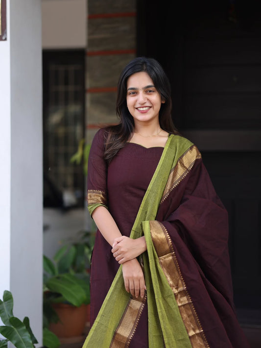 Elegant Kanchi Cotton Fabric Calf Length Straight Kurta Set