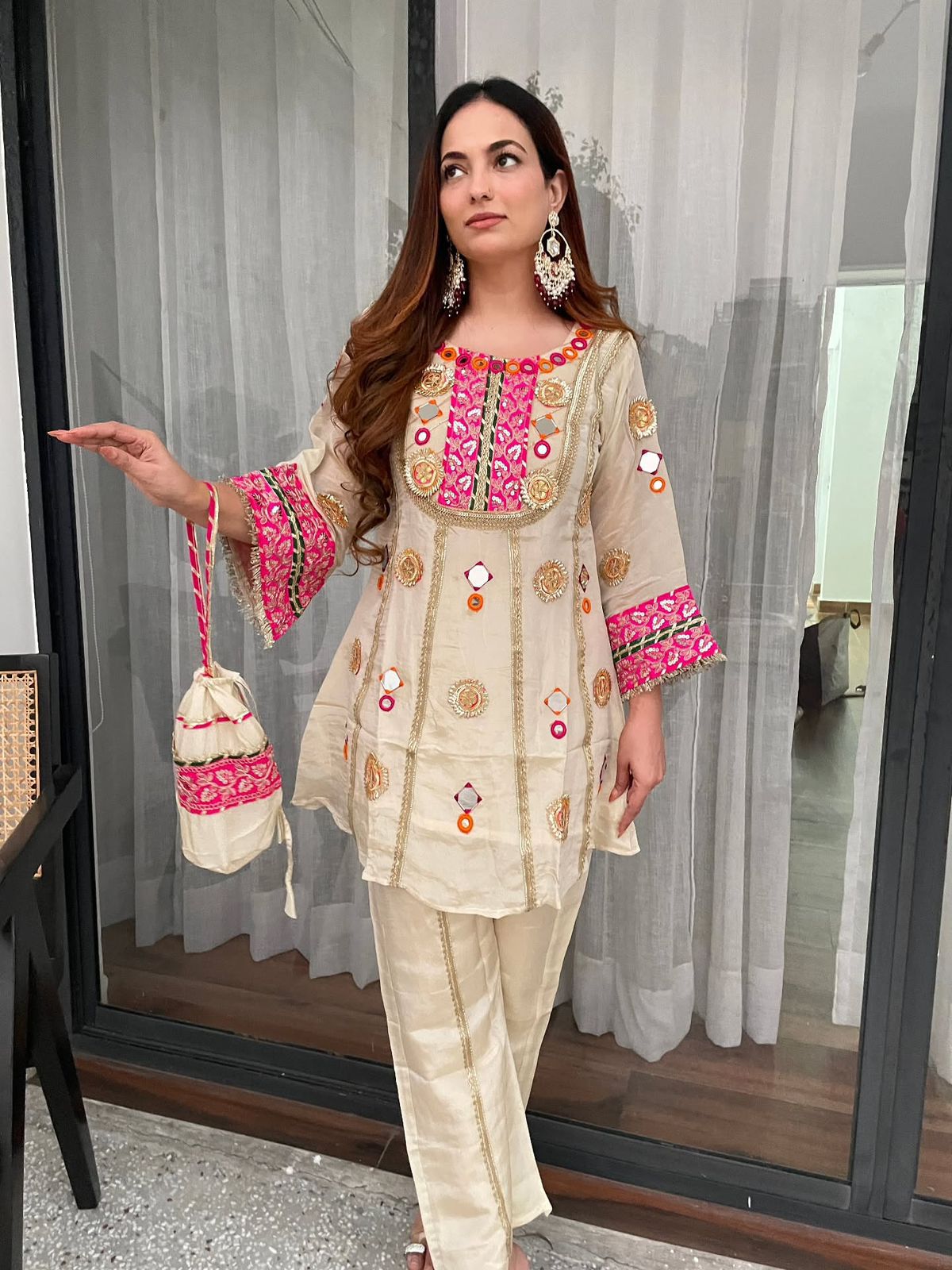 _✨ EXCLUSIVE AND TRENDY CO-ORD SET FOR WEDDING SEASON WITH MIRROR AND SEQUENCE EMBROIDERED TOP AND PLAZZO✨_