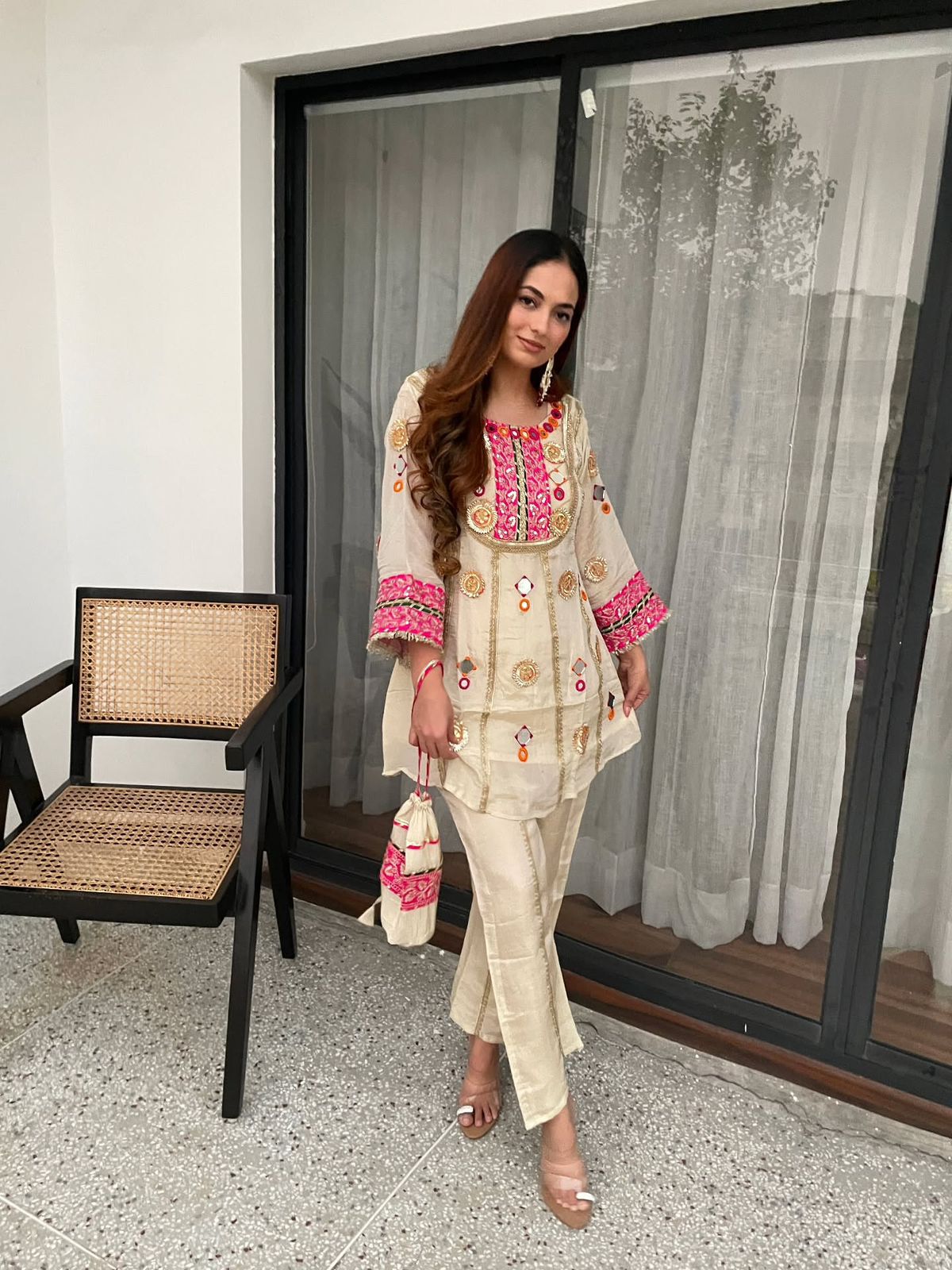 _✨ EXCLUSIVE AND TRENDY CO-ORD SET FOR WEDDING SEASON WITH MIRROR AND SEQUENCE EMBROIDERED TOP AND PLAZZO✨_