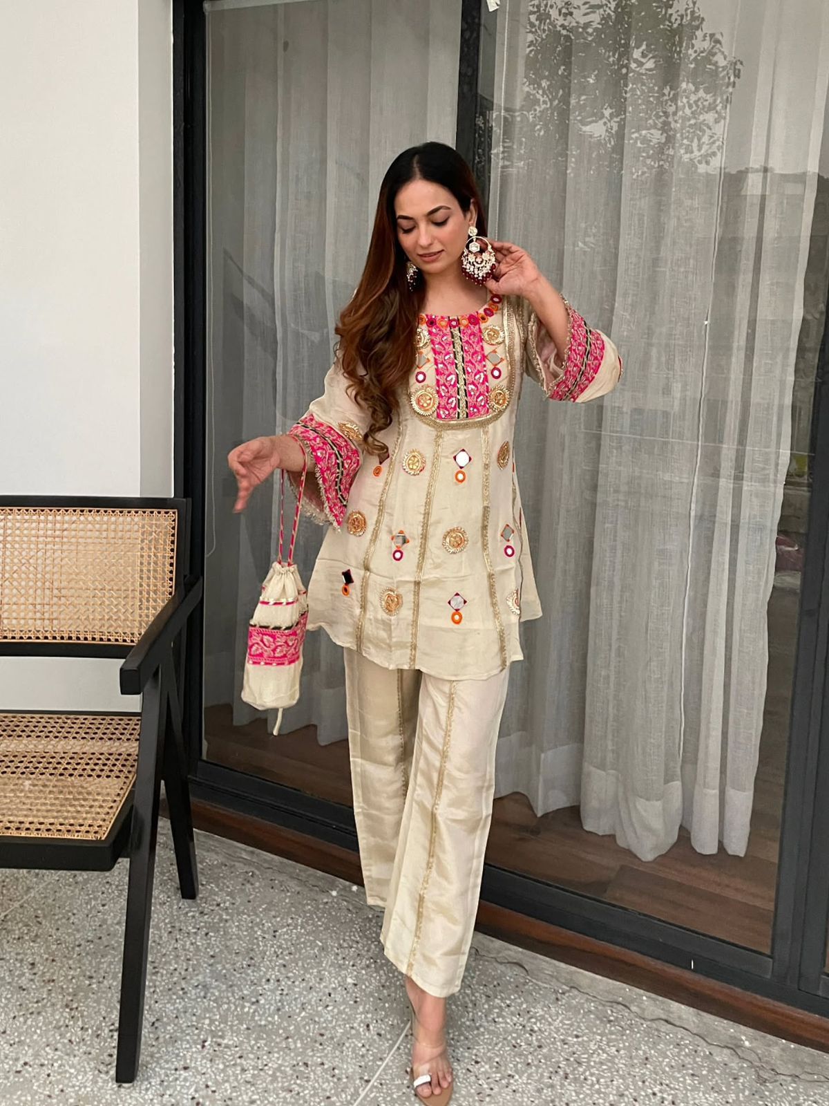 _✨ EXCLUSIVE AND TRENDY CO-ORD SET FOR WEDDING SEASON WITH MIRROR AND SEQUENCE EMBROIDERED TOP AND PLAZZO✨_