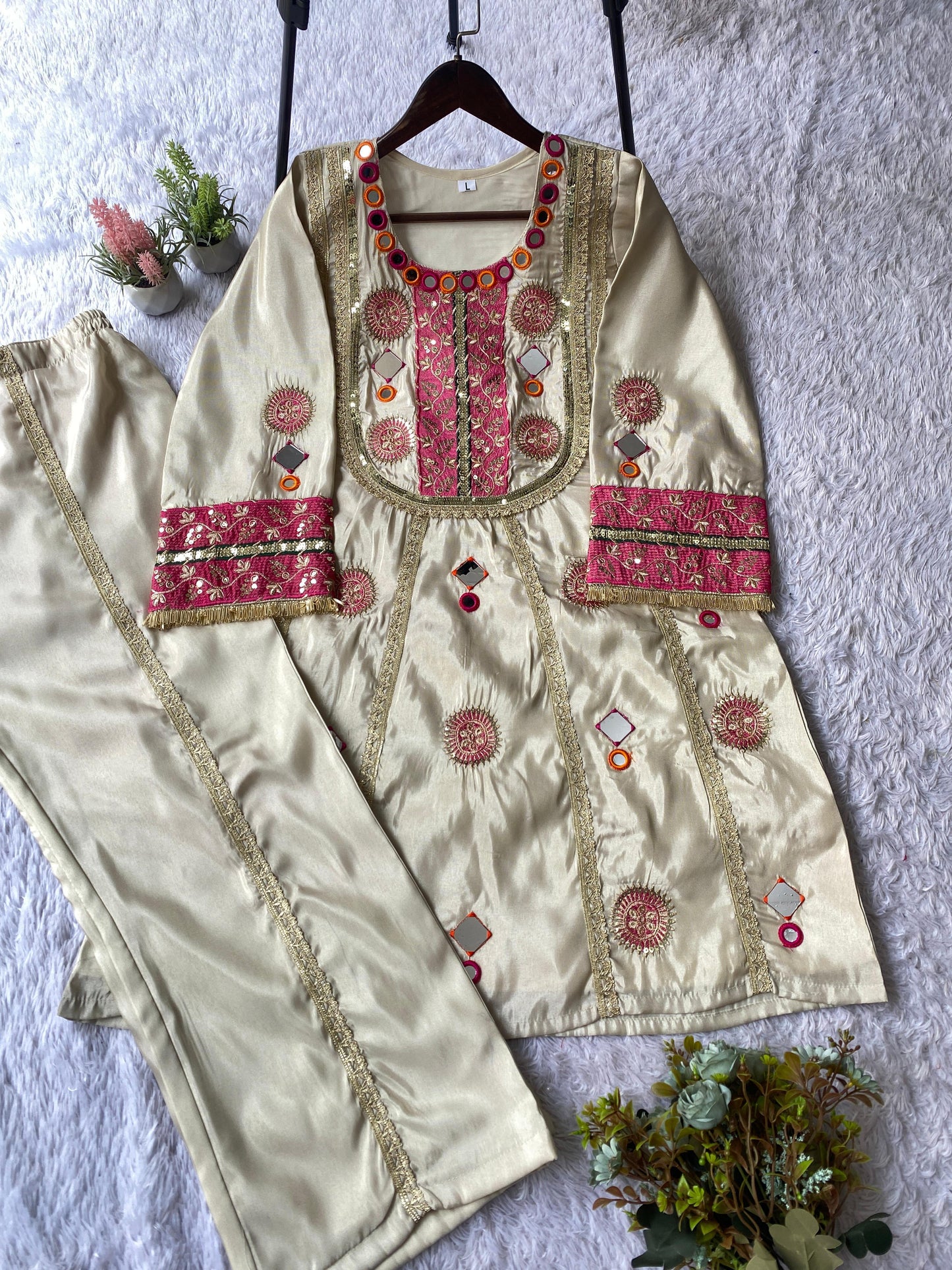 _✨ EXCLUSIVE AND TRENDY CO-ORD SET FOR WEDDING SEASON WITH MIRROR AND SEQUENCE EMBROIDERED TOP AND PLAZZO✨_