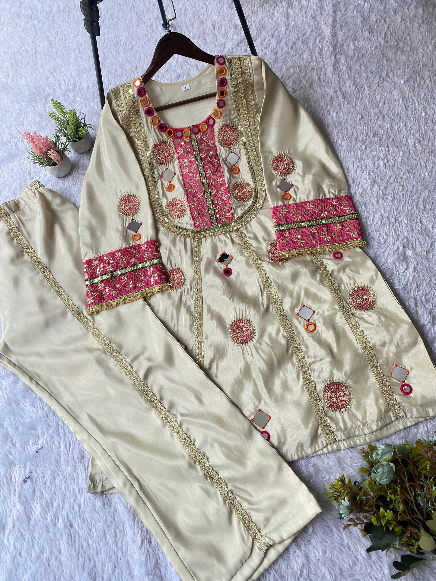 _✨ EXCLUSIVE AND TRENDY CO-ORD SET FOR WEDDING SEASON WITH MIRROR AND SEQUENCE EMBROIDERED TOP AND PLAZZO✨_