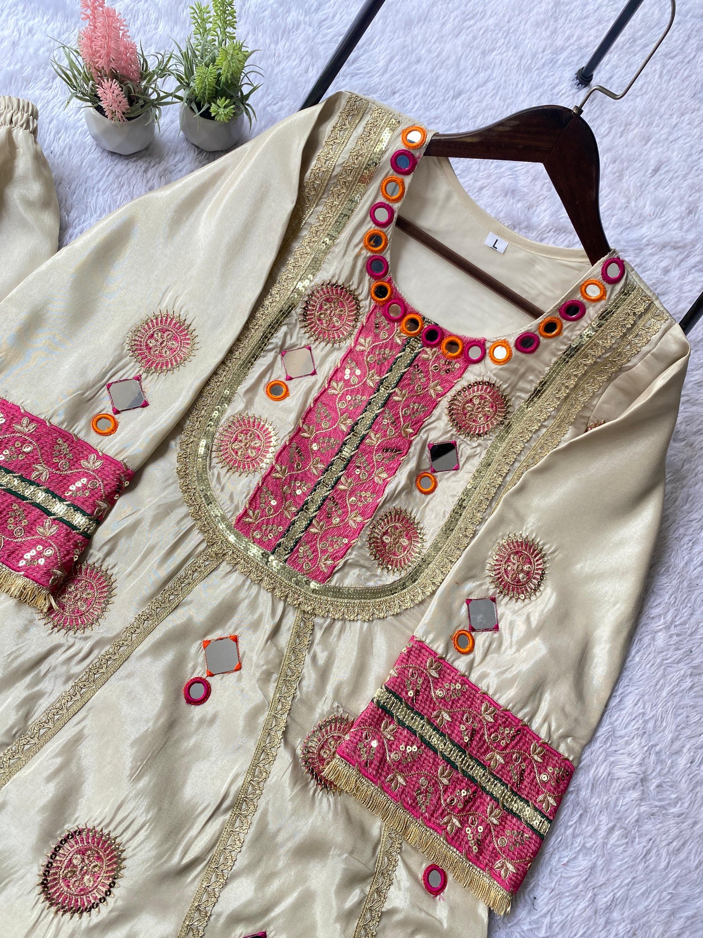 _✨ EXCLUSIVE AND TRENDY CO-ORD SET FOR WEDDING SEASON WITH MIRROR AND SEQUENCE EMBROIDERED TOP AND PLAZZO✨_
