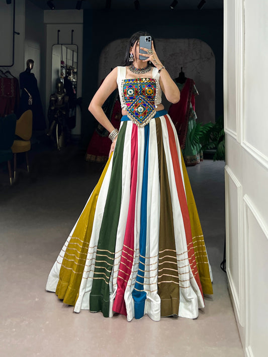 Turn heads this season in our statement co-ord lehenga — where every stripe tells a story of style and tradition. 🌺