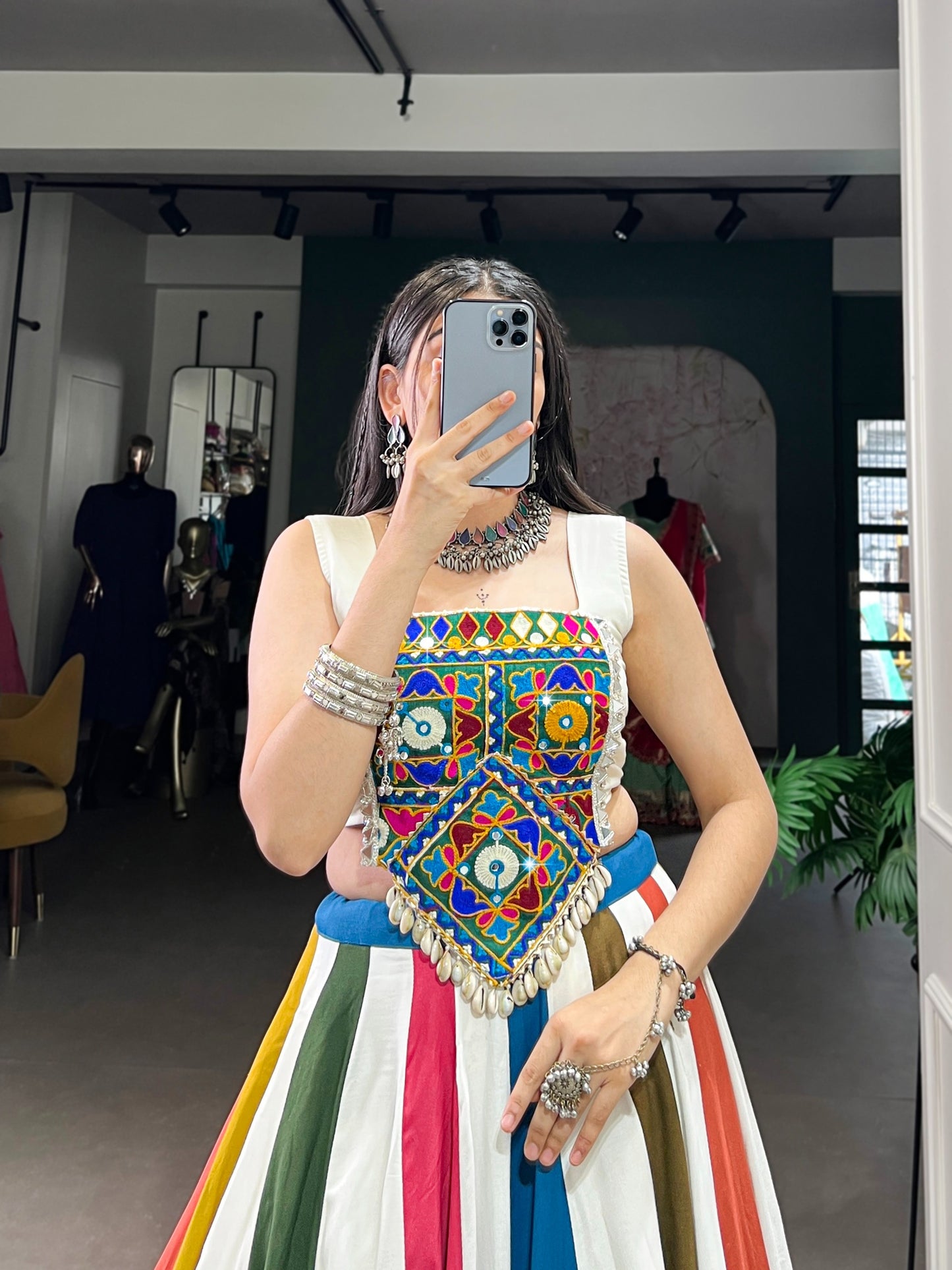 Turn heads this season in our statement co-ord lehenga — where every stripe tells a story of style and tradition. 🌺