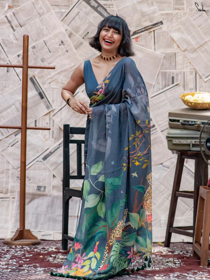 A Contemporary Interpretation of Traditional Drapes Against a Vintage Newsprint Backdrop