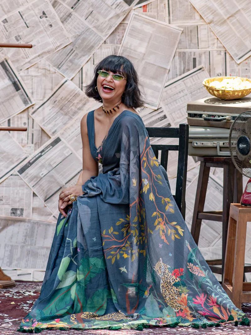 A Contemporary Interpretation of Traditional Drapes Against a Vintage Newsprint Backdrop