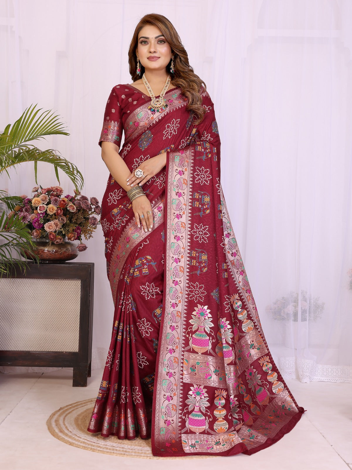 🍇Contrast Zari Weaving Border Blouse With Same Border🍇
