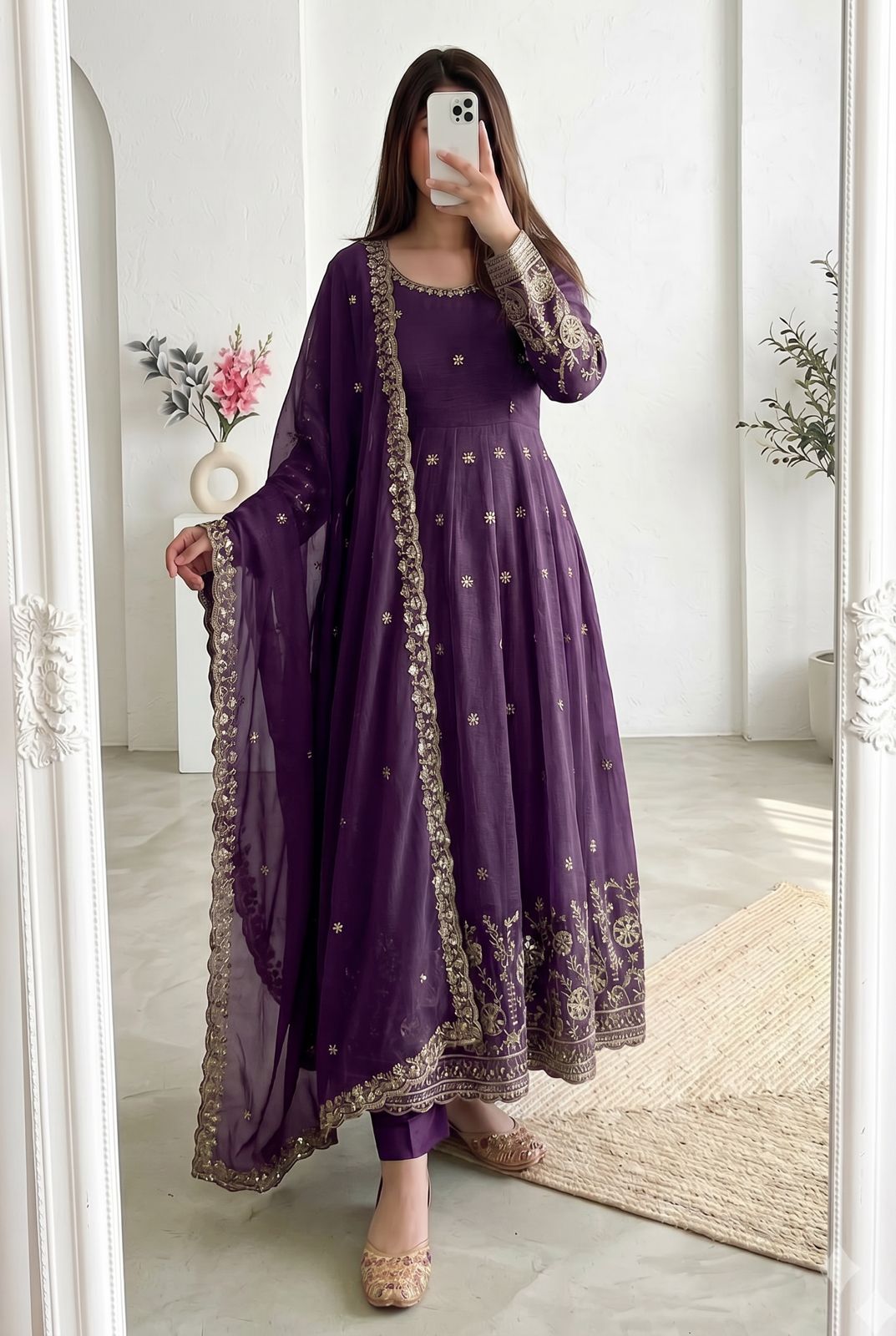 Elegant Georgette Embroidered Anarkali Suit Set – Available in Multiple Festive Pastel and Jewel Tones