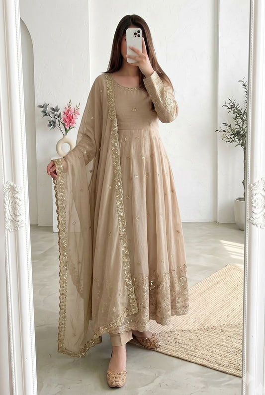 Elegant Georgette Embroidered Anarkali Suit Set – Available in Multiple Festive Pastel and Jewel Tones