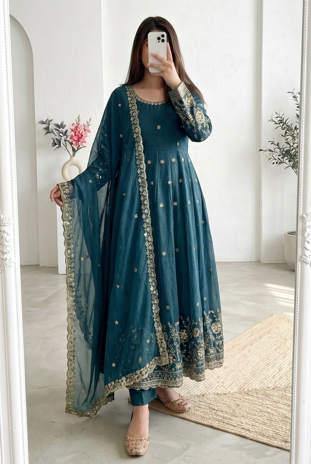 Elegant Georgette Embroidered Anarkali Suit Set – Available in Multiple Festive Pastel and Jewel Tones