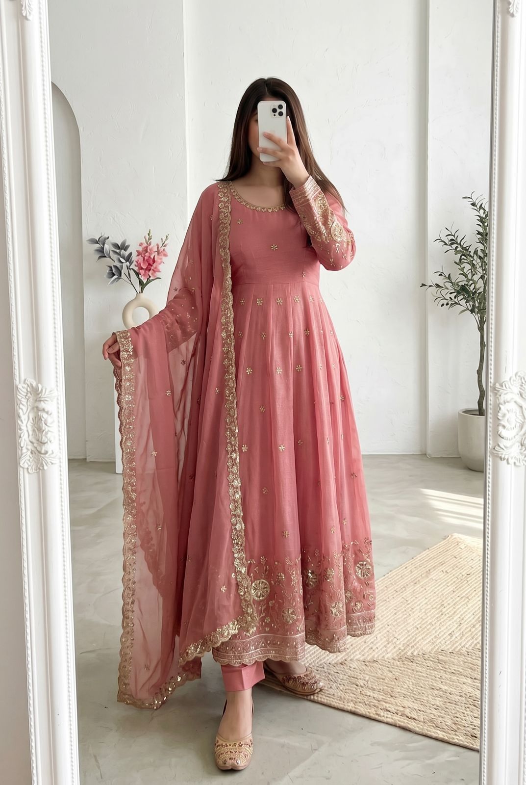 Elegant Georgette Embroidered Anarkali Suit Set – Available in Multiple Festive Pastel and Jewel Tones