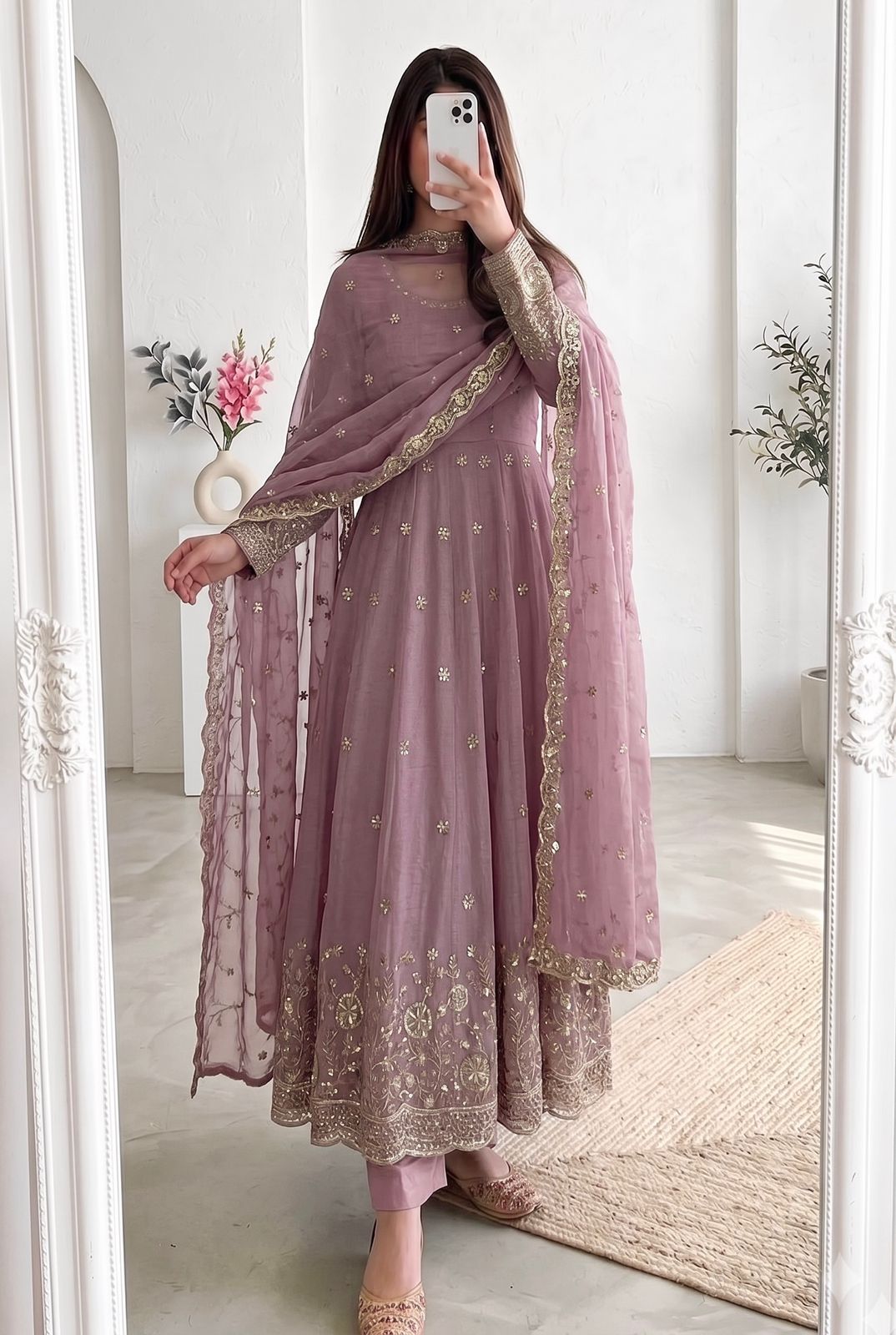 Elegant Georgette Embroidered Anarkali Suit Set – Available in Multiple Festive Pastel and Jewel Tones