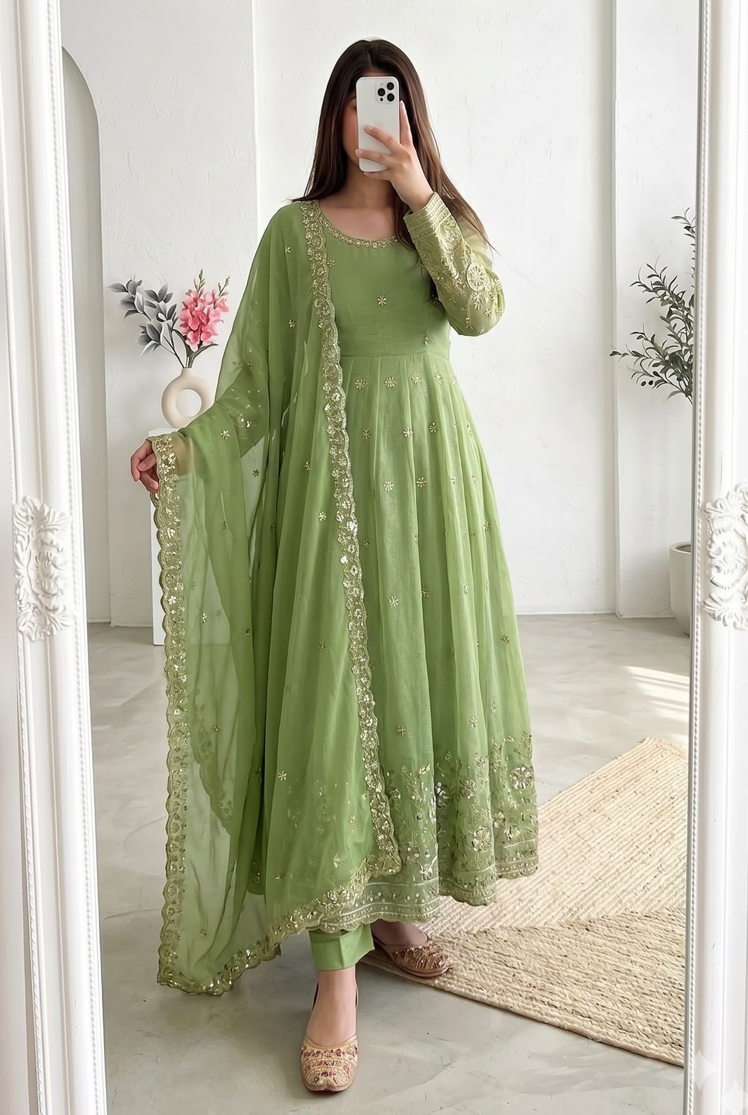 Elegant Georgette Embroidered Anarkali Suit Set – Available in Multiple Festive Pastel and Jewel Tones