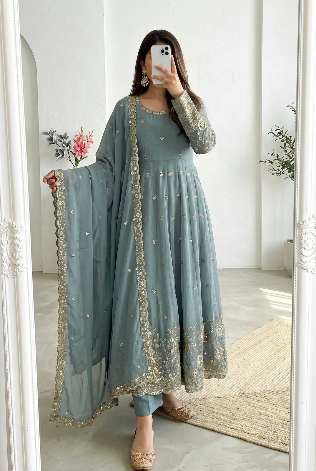 Elegant Georgette Embroidered Anarkali Suit Set – Available in Multiple Festive Pastel and Jewel Tones