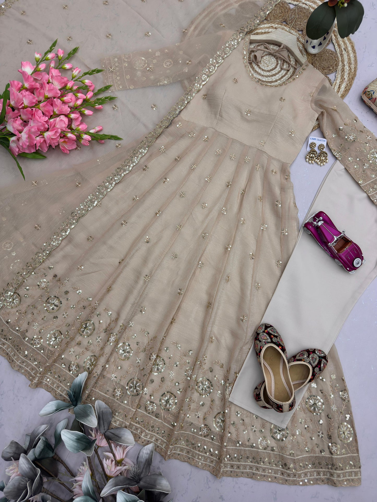Elegant Georgette Embroidered Anarkali Suit Set – Available in Multiple Festive Pastel and Jewel Tones
