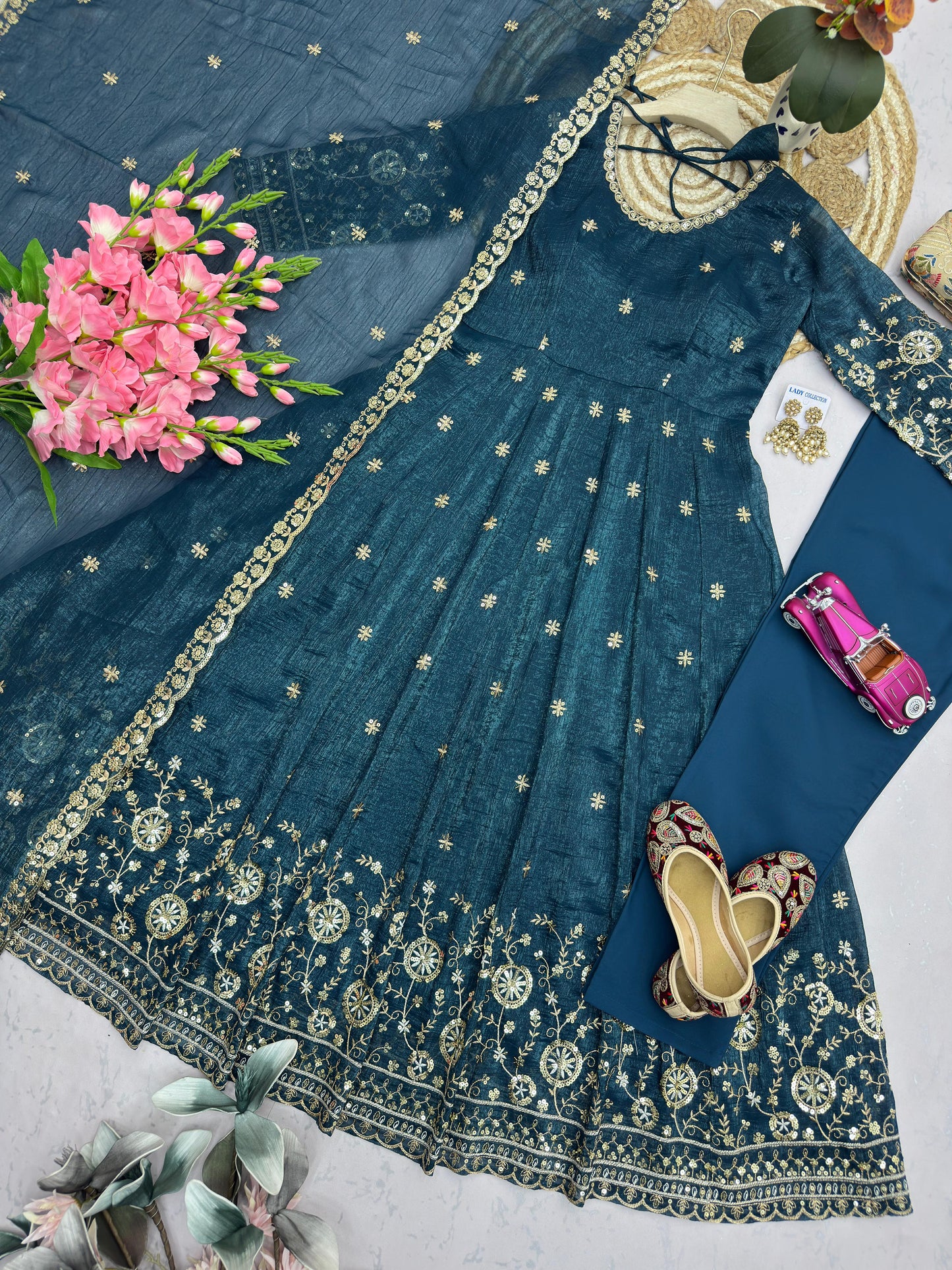 Elegant Georgette Embroidered Anarkali Suit Set – Available in Multiple Festive Pastel and Jewel Tones