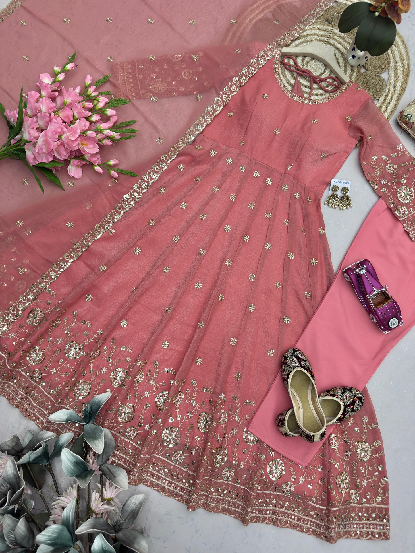 Elegant Georgette Embroidered Anarkali Suit Set – Available in Multiple Festive Pastel and Jewel Tones